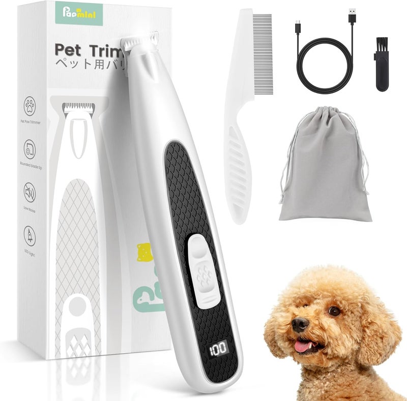 PAPMINI Dog Paw Trimmer with LED Light, Ultra-Low Noise Paw Trimmer for Dogs, Cordless Dog Clippers for Grooming with LED Display, Type-C Rechargeable Pet Clippers for Pads, Ears, Eyes, Face, Rump - Image 1